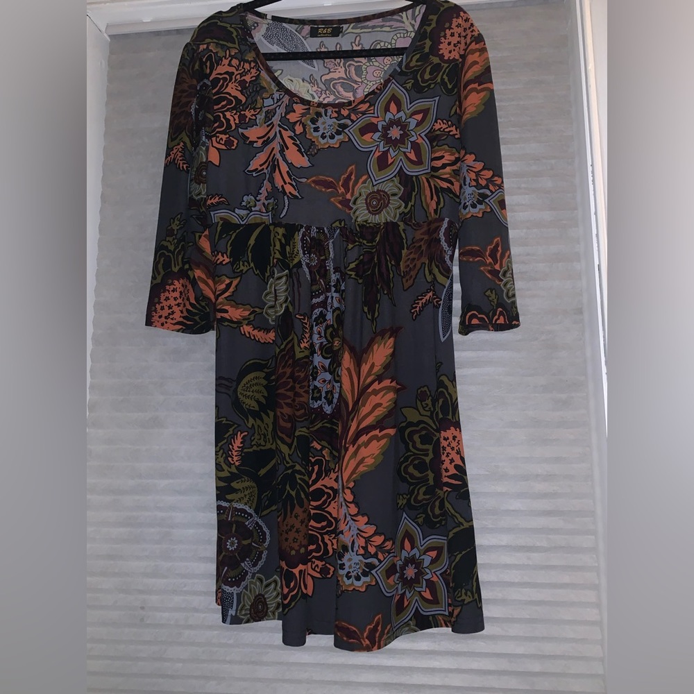Women’s 3/4 Sleeve Floral Pattern Midi Dress - Size XL